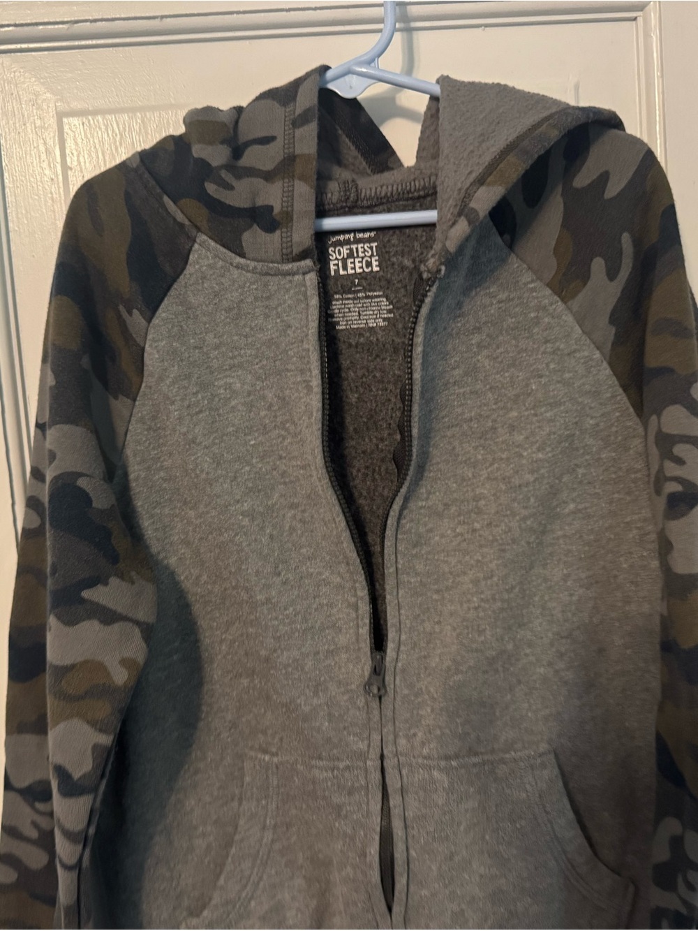 Jumping Beans Boys Camo Zip Up Hoodie Softest Fleece Gray - Size 7 Sherpa Lined
